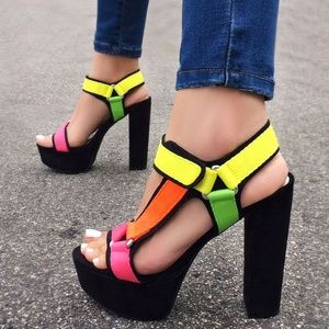 NEW🔥 Neon Color Open Toe Platform Heel Sandals